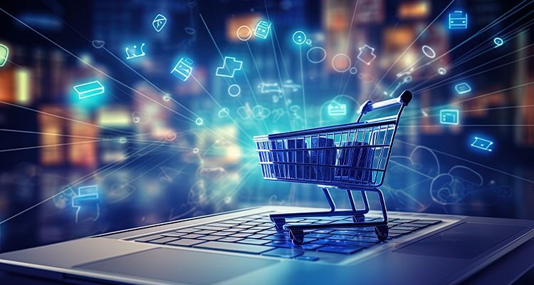 Shopping trolley on laptop keyboard