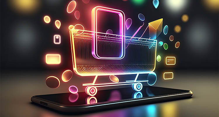Futuristic online shopping technology digital payment from mobile phone. Generative AI