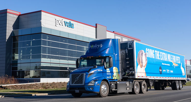 Picture of a Pet Value Volvo VNR tractor trailer