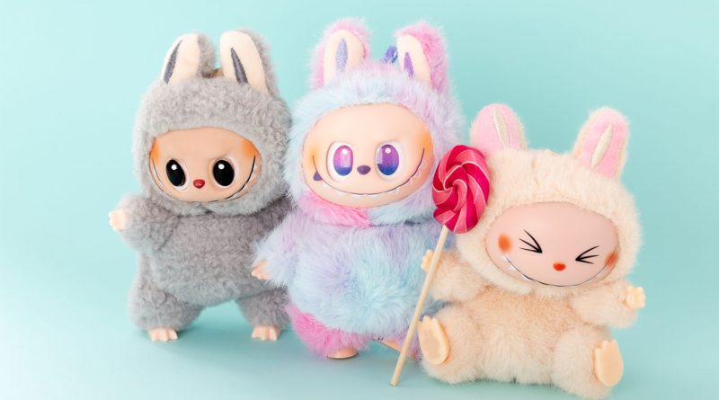Three different coloured Labubu dolls to support labubu furniture article