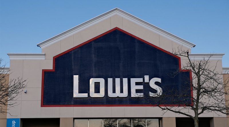 Lowe’s store exterior with signage and seasonal displays representing home improvement retail