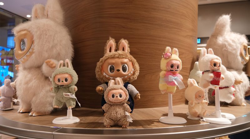 Pop Mart store display featuring Labubu collectible toys