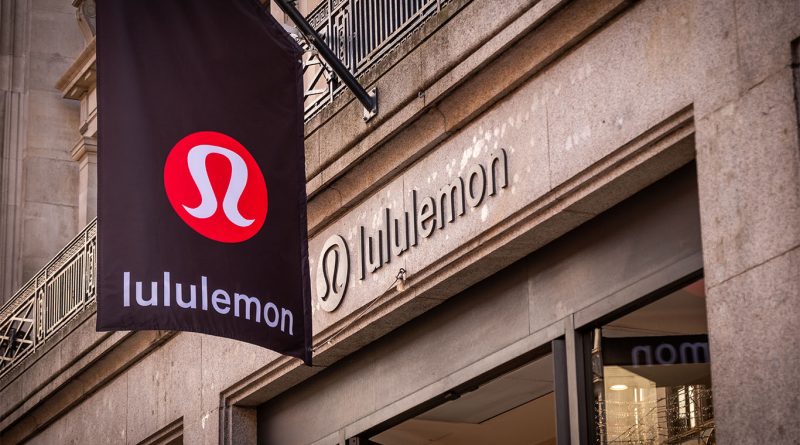 Lululemon storefront featuring NFL team-branded apparel in Manhattan retail location